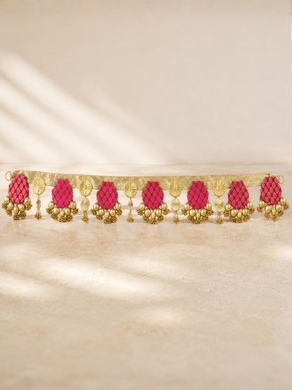 Handcrafted Gota Patti toran measuring approximately 45 Cm wide, featuring decorative gota fabric and bead embellishments for festive door décor.

