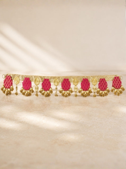 Handcrafted Gota Patti toran measuring approximately 45 Cm wide, featuring decorative gota fabric and bead embellishments for festive door décor.

