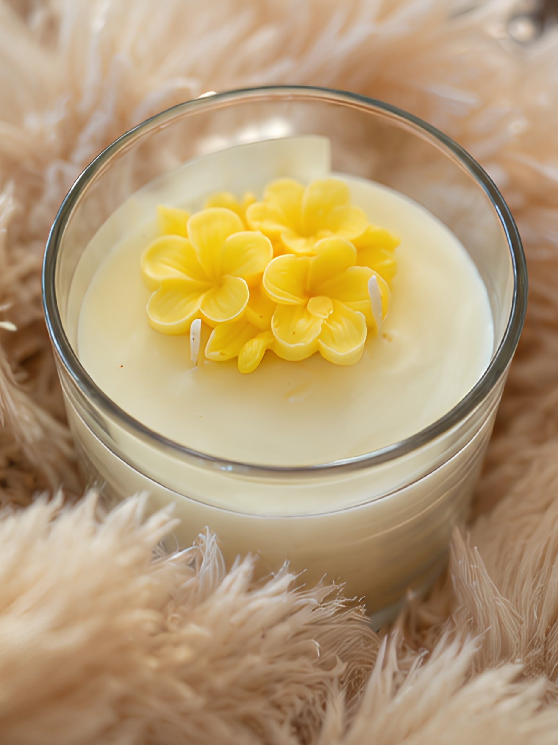 Yellow Hand-poured scented soy wax candle, creating a warm and inviting ambience for home décor or gifting.